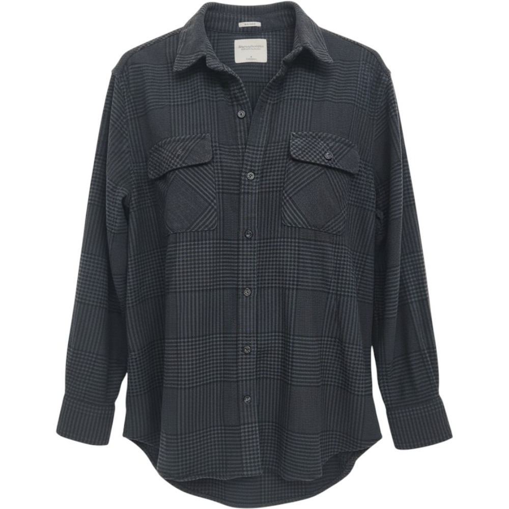 Abercrombie & Fitch Plaid Flannel Chore Shirt Outdoors Grey Black Shirt Size S